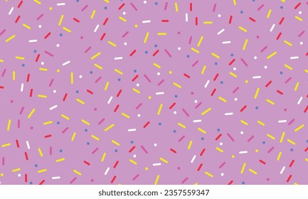 Seamless pattern with colorful sprinkles on pink background. Donut glaze Vector illustration