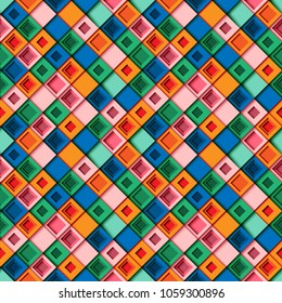 Seamless pattern colorful square geometric shape design paper layer cut background.Vector illustration.