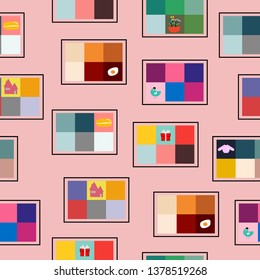 Seamless pattern of colorful square with one element pink background, Vector design for paper print business, fabric or background and wallpaper. .