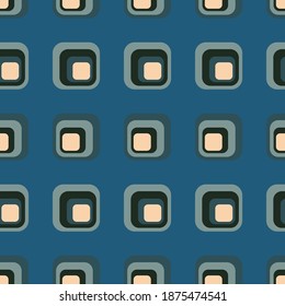 Seamless pattern with colorful square ornament on blue background. Design for fabric, textile, wallpaper and background