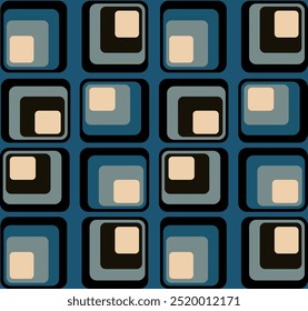 Patrón sin fisuras con adorno cuadrado colorido sobre fondo azul. Diseño para la tela, la materia textil, el Fondo de pantalla y el fondo