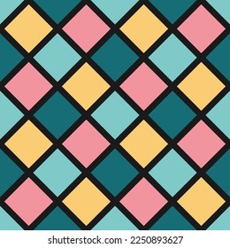 Seamless pattern with colorful squares and black background