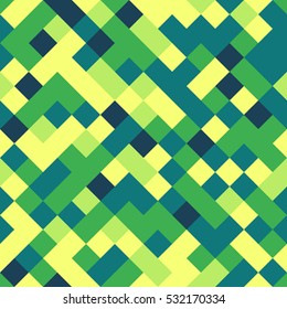 Seamless pattern of colorful squares. Fresh shades of green. Vector geometric mosaic.
