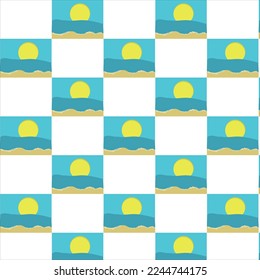 seamless pattern with colorful squares of a sunny day in the beach 