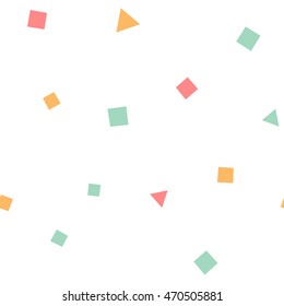 Seamless pattern with colorful squares and triangles on a white background. Vector repeating texture.