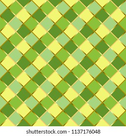 Seamless pattern with colorful squares in yellow, green and golden outlines for wrapping paper, textile, decoupage paper, scrapbooking, background, decoration,wallpaper,packaging,cover of notebook