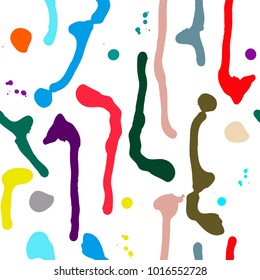 Seamless pattern of colorful stains. Isolated objects, current stains of paint, items for decoration