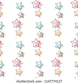 Seamless Pattern of Colorful Star Design on White Background