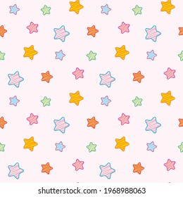 Seamless Pattern of Colorful Star Design on Light Pink Background