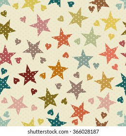 Seamless pattern with colorful star and heart