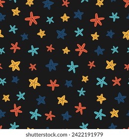 Seamless pattern with colorful starfish