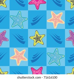Seamless pattern with colorful star-fishes