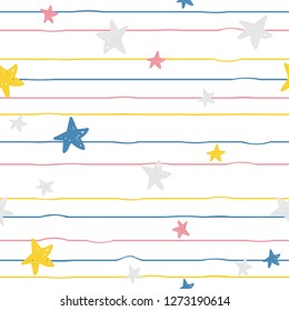 Seamless pattern with colorful stars. Abstract kids print for fabric, apparel. Vector hand drawn illustration.