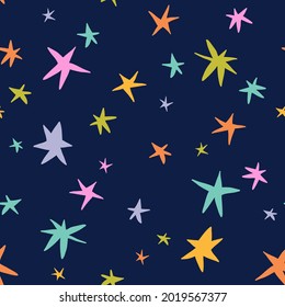 Seamless pattern with colorful stars. Hand-drawn irregular texture. Flat vector illustration.