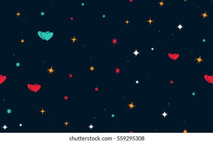 Seamless pattern of colorful stars and hearts. Fashion camouflage.