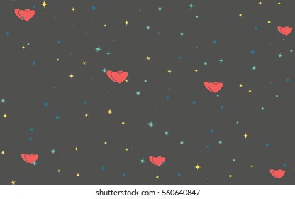 Seamless pattern of colorful stars and hearts. Fashion camouflage.