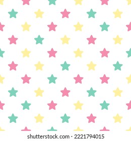 Seamless pattern with colorful stars isolated on white background.