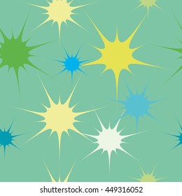 Seamless pattern with colorful stars, light green background