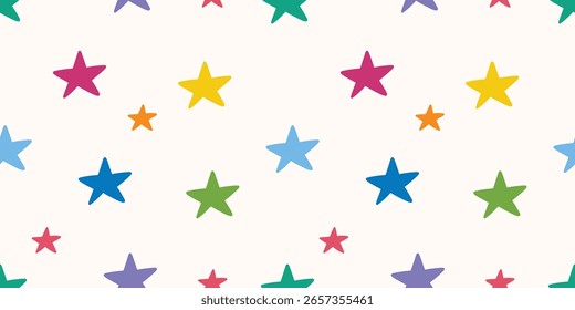 Seamless pattern with colorful stars on a light background for party or kids birthday. Vector illustration