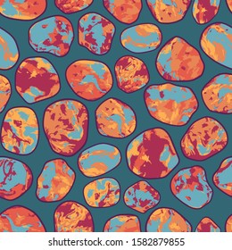 Seamless pattern with colorful stones. Vector seamless background with sea pebble