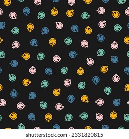 Seamless pattern with colorful stopwatch and black background