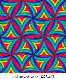 Seamless Pattern of  Colorful Striped Curved Triangles.  Geometric Abstract Background. Suitable for textile, fabric, packaging and web design. Vector Illustration.