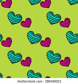 seamless pattern with colorful striped hearts