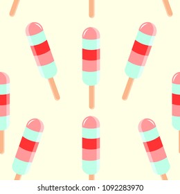 Seamless pattern with colorful striped ice cream. Vector background for textile or fabric, ice cream cafe, menu, design banners, wrapping paper for sweets shop. Creative summer wallpaper. EPS10.