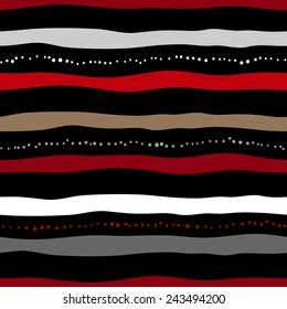 Seamless pattern with colorful stripes with circles on the black background.