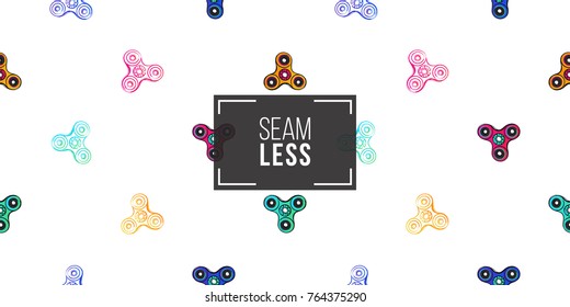 Seamless pattern with colorful stroked and filled fidget spinners. Vector hand drawn fashion illustration on white background in watercolor style.