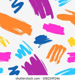 Seamless pattern of colorful strokes on gray background. Vector paint brush stripes. Elements for design.