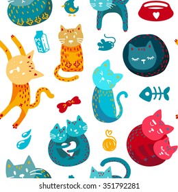 Seamless pattern with colorful stylized cats. EPS10 Vector.