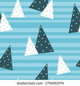 Seamless pattern of colorful stylized Christmas trees New year on blue background with stripes vector illustration