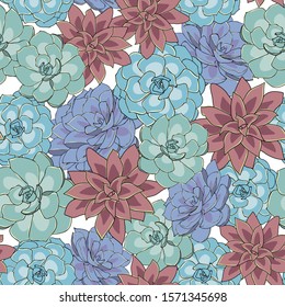 Seamless pattern with colorful succulent flowers