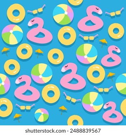 seamless pattern with colorful summer elements on blue background