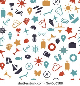 Seamless pattern with colorful summer icons. Vector illustration.