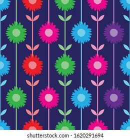 seamless pattern colorful sun flower with dark green background