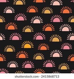 Seamless pattern with colorful sunrise and black background