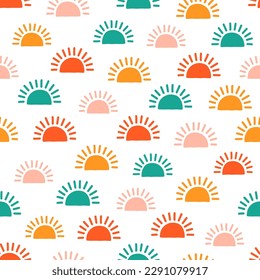 Seamless pattern with colorful sunset sun