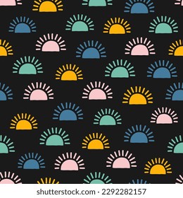 Seamless pattern with colorful sunset sun