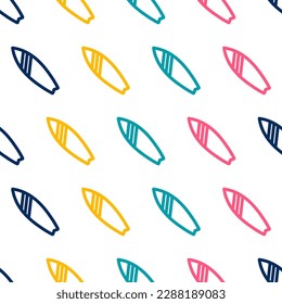 Seamless pattern with colorful surfboard