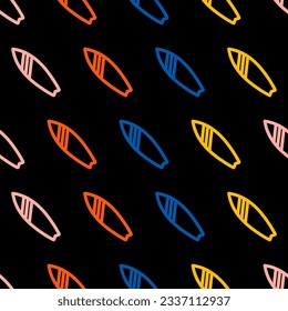 Seamless pattern with colorful surfboard