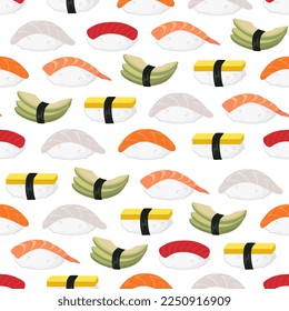 Seamless pattern with colorful sushi