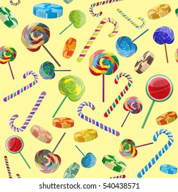 Seamless pattern colorful sweets lollipops and candies. Vector illustration EPS10