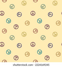 Seamless pattern with colorful symbol of peace on beige background