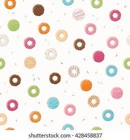 Seamless pattern with colorful tasty glossy donuts, vector illustration
