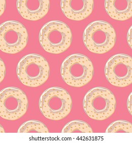 Seamless pattern with colorful tasty glossy donuts, vector illustration