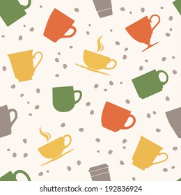 Seamless pattern of colorful teacups. Vector illustration