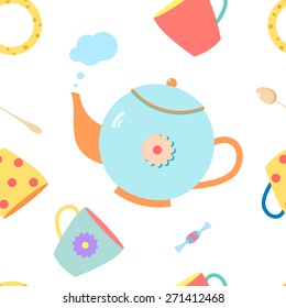 seamless pattern with colorful  teapot vector