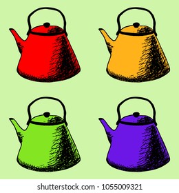 Seamless pattern of colorful teapots